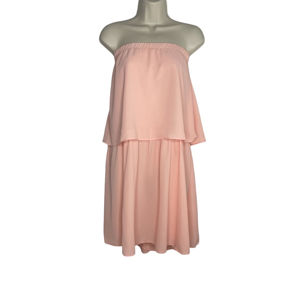 Mary & Mabel Mini Dress Womens Blush Pink Tiered Strapless Rayon Size L